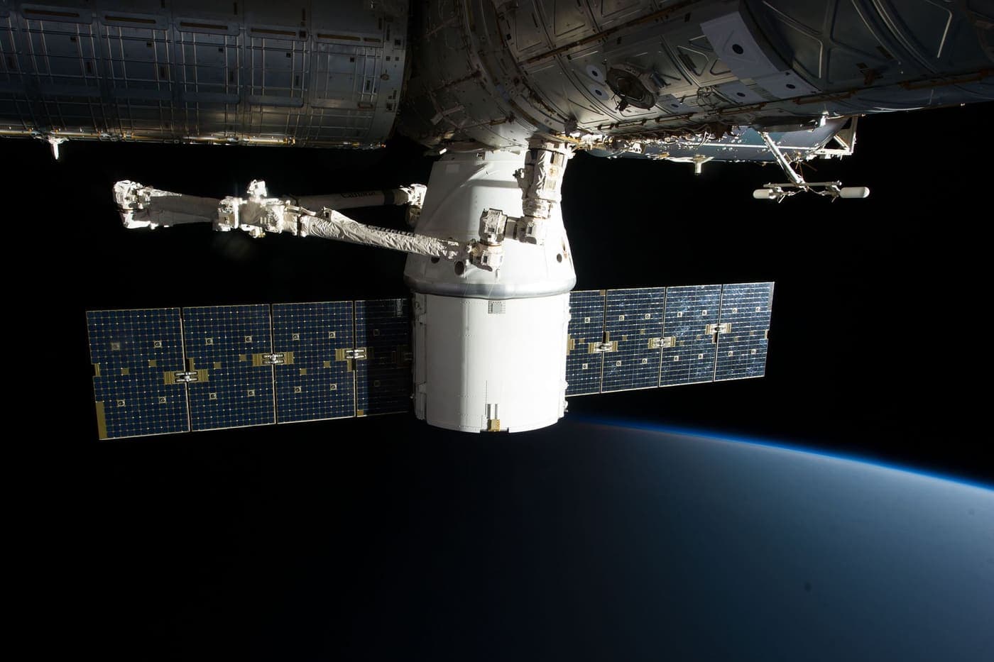 The International Space Station photographed in orbit with its solar arrays extended