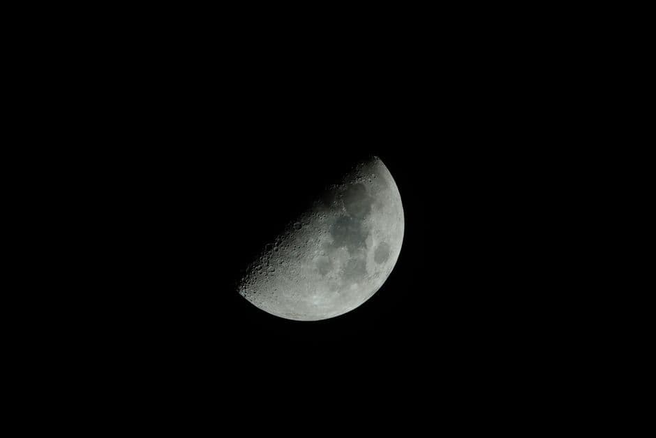 The half moon in detail against a dark night sky