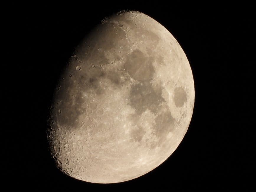 The waxing gibbous moon, its craters and surface detail visible